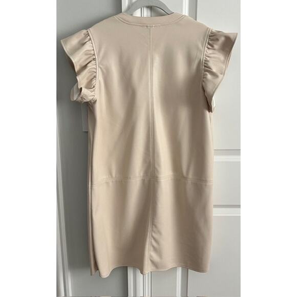 THML Faux Leather Cream Flutter Sleeve Mini Shift Style Dress Large - Picture 6 of 8